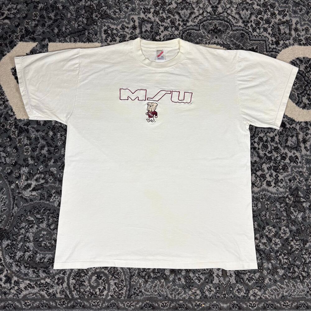 Vintage Jerzees Mississippi State University Bulldogs  White T Shirt Men’s Sz XL
